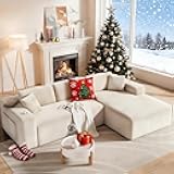 108” Cloud Sectional Couch, Modern Modular Sectional Sofa with Deep Seat, Corduroy Boneless Couches with Chaise, L-Shaped Sofa for Living Room, 4 Storage Pockets (Right Facing Chaise, Beige)