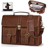 RAINSMORE Mens Messenger Bag 15.6 Inch Leather Vintage Laptop Briefcase Waterproof Computer Laptop Bag Leather Satchel Bag Large Shoulder Bag for Office Work Travel College, Brown