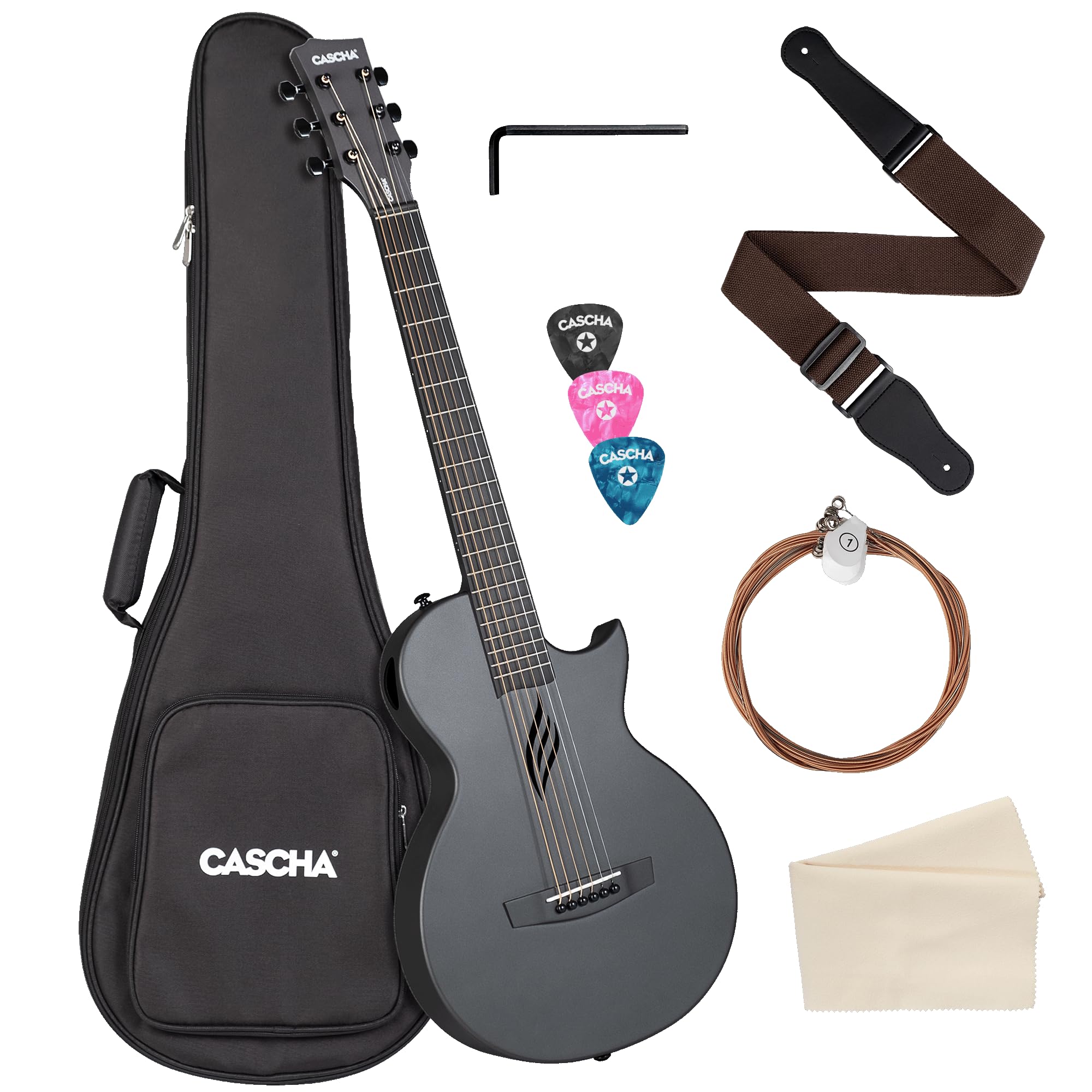 Cascha Chitarra acustica in fibra di carbonio per principianti con custodia