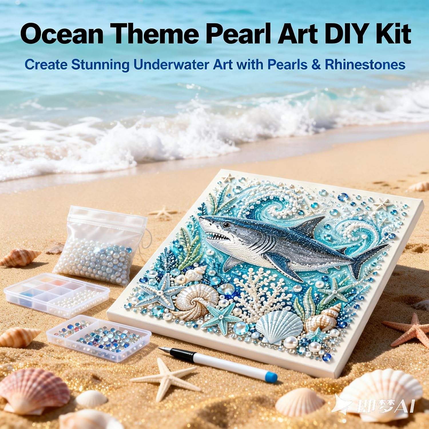 Ocean Theme Pearl Art DIY Kit, 3D Coastal Wall Decor Craft (Seahorse)