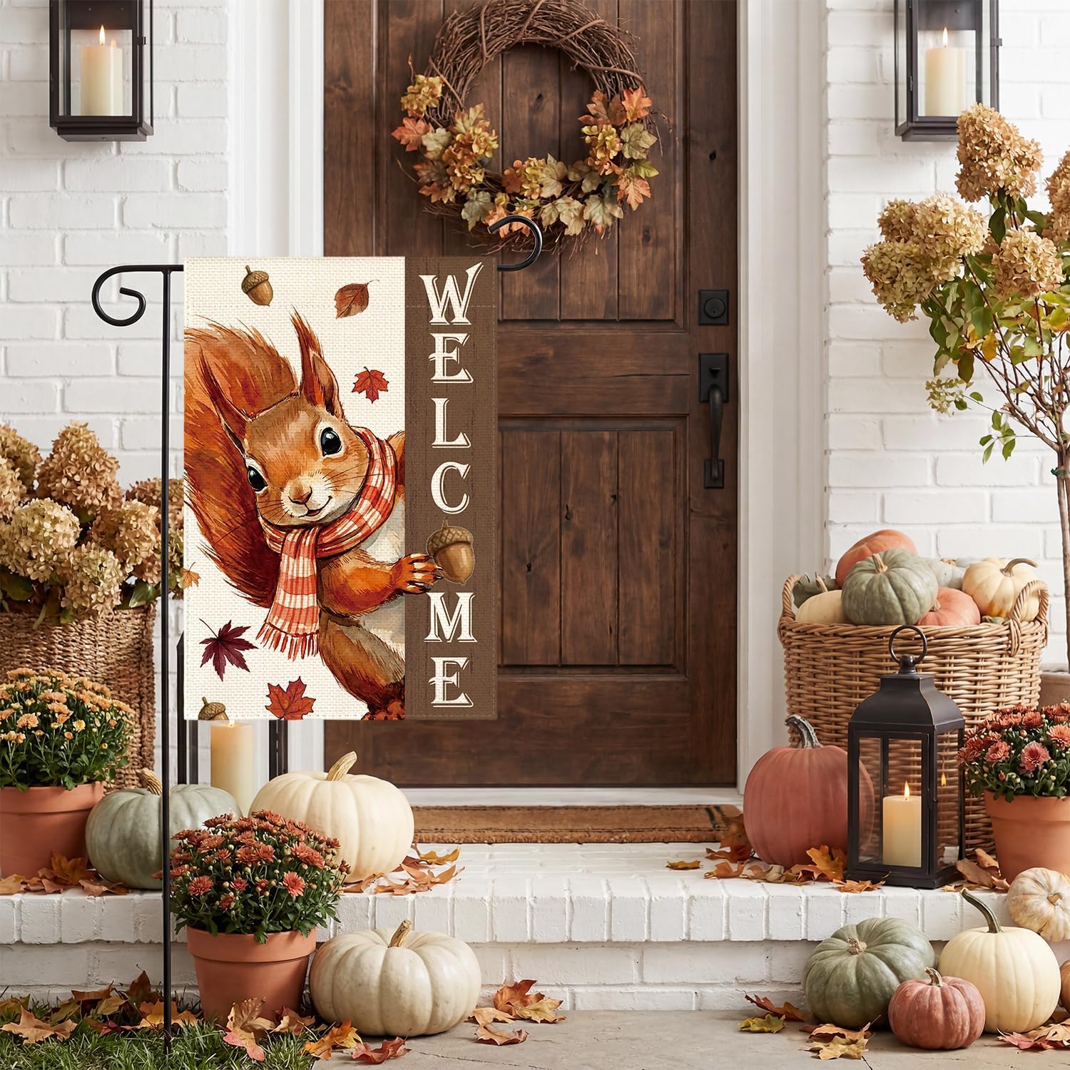 AVOIN colorlife Welcome Squirrel Fall Garden Flag 12x18 Inch for Outside
