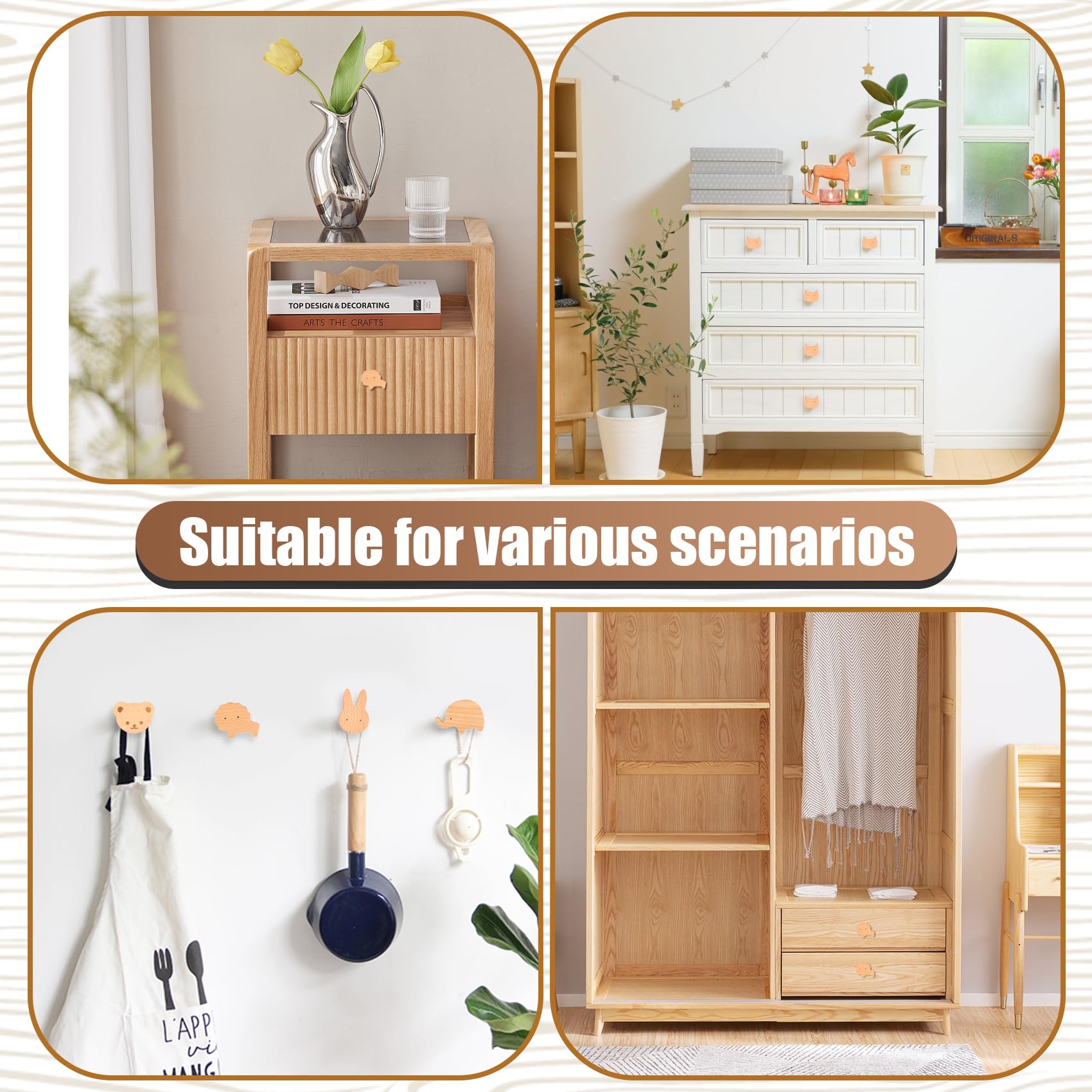 6 Pezzi Pomelli per Mobili Bambini, Maniglie per Cassetti Cameretta, Pomelli Decorativi in Legno per Armadietti e Cassettiera