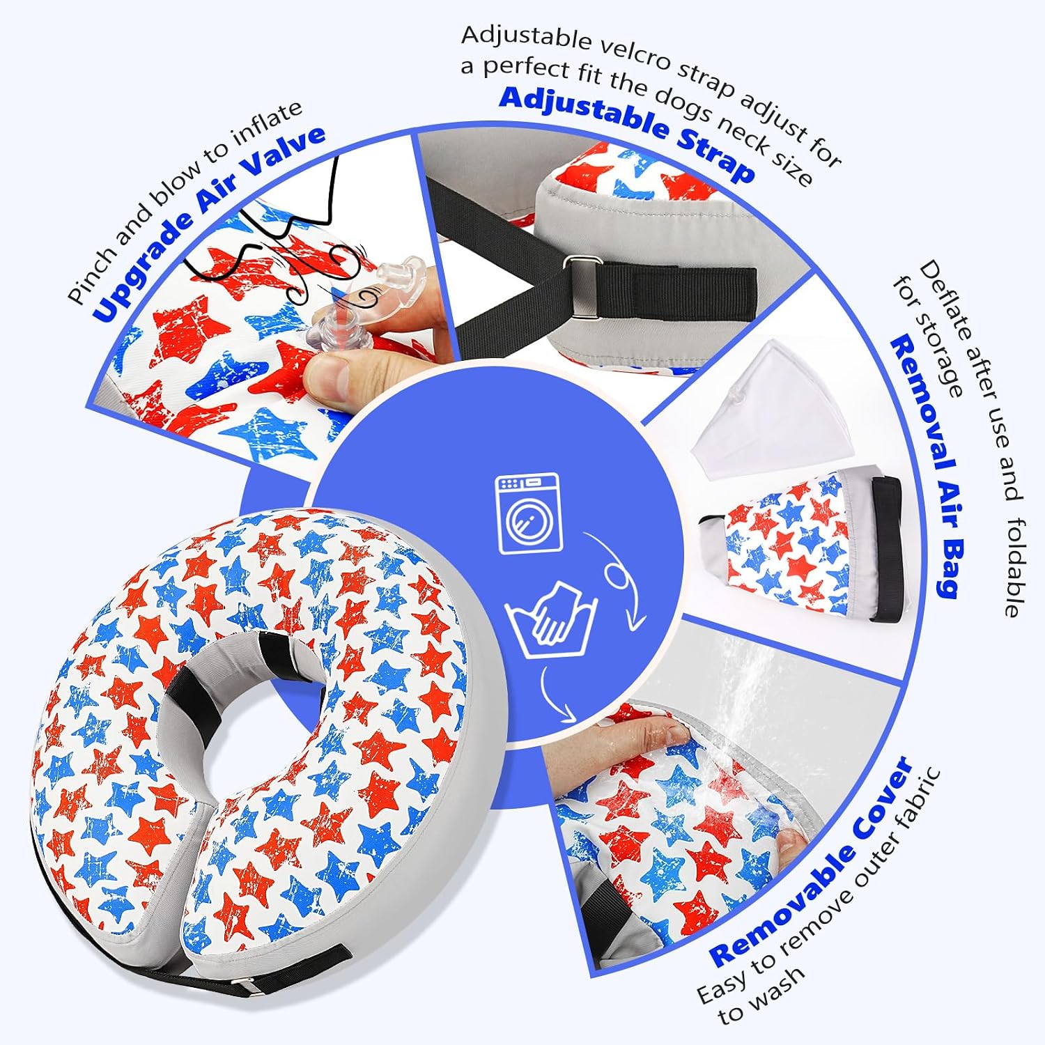 Inflatable Dog Cone Collar to Stop Licking, Soft Neck Donut Collar After Surgery, Adjustable Recovery Cone for Small Medium Large Dogs (Star,S) image 3
