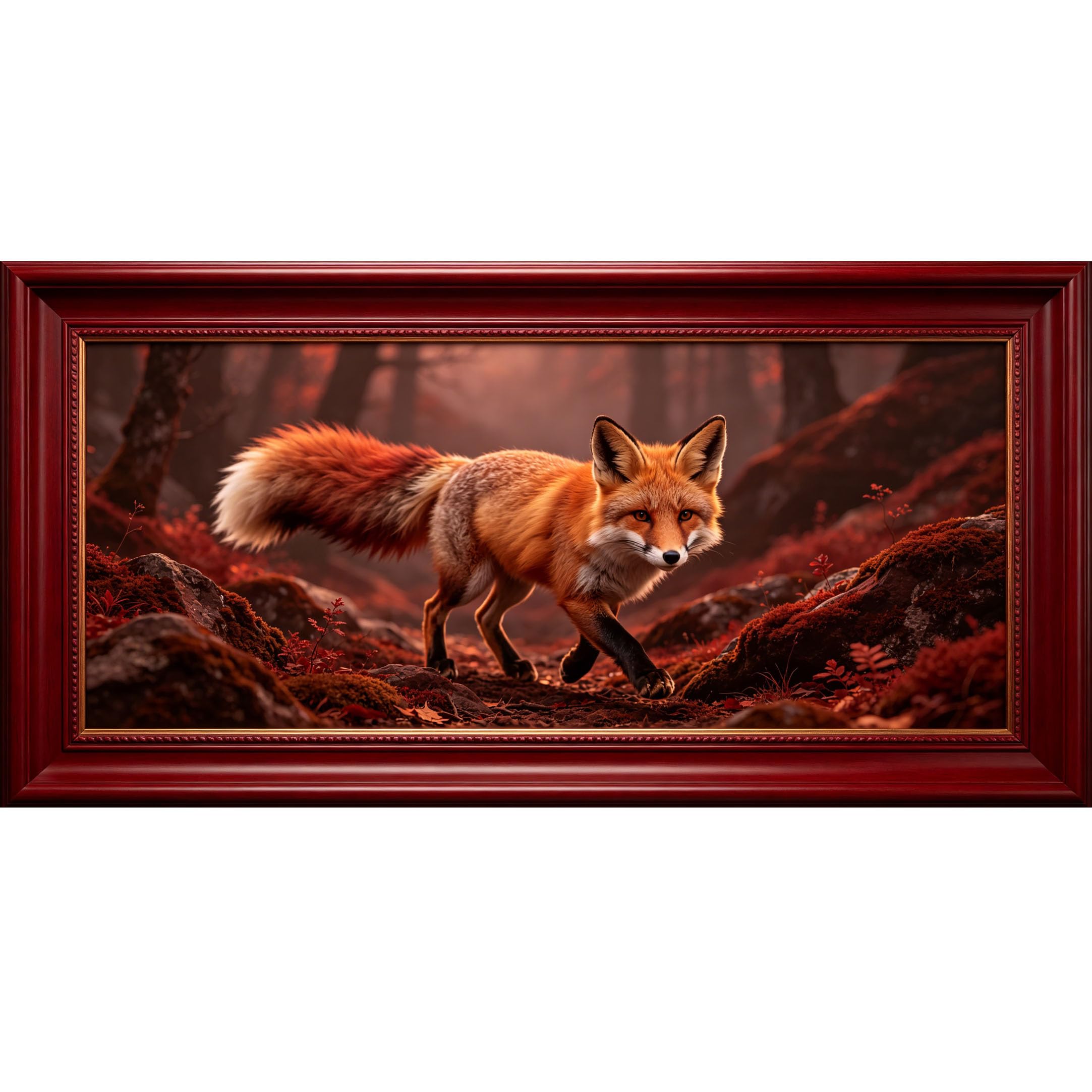 Agglomerix 3D Framed Wall Art Red Fox Forest Landscape Wildlife Animal Textured Oil Painting Large Size SelfAdhesive Removable Wall Decor Prints Artwork for Living Room Bedroom Office