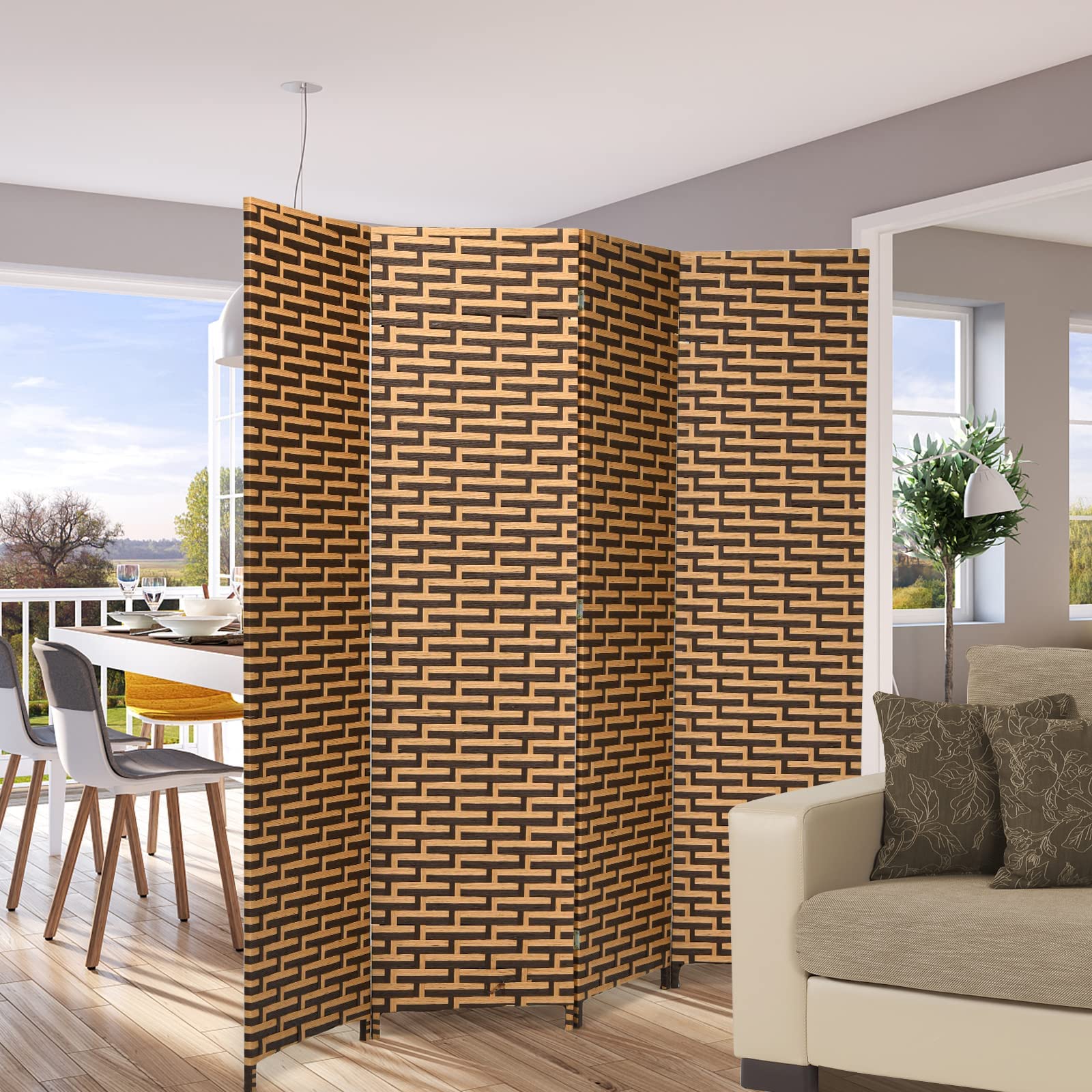 Buy Giantex Room Divider, 6 Ft 4 Panel Handmade Rattan Room Divider, Wood Folding Screen Room