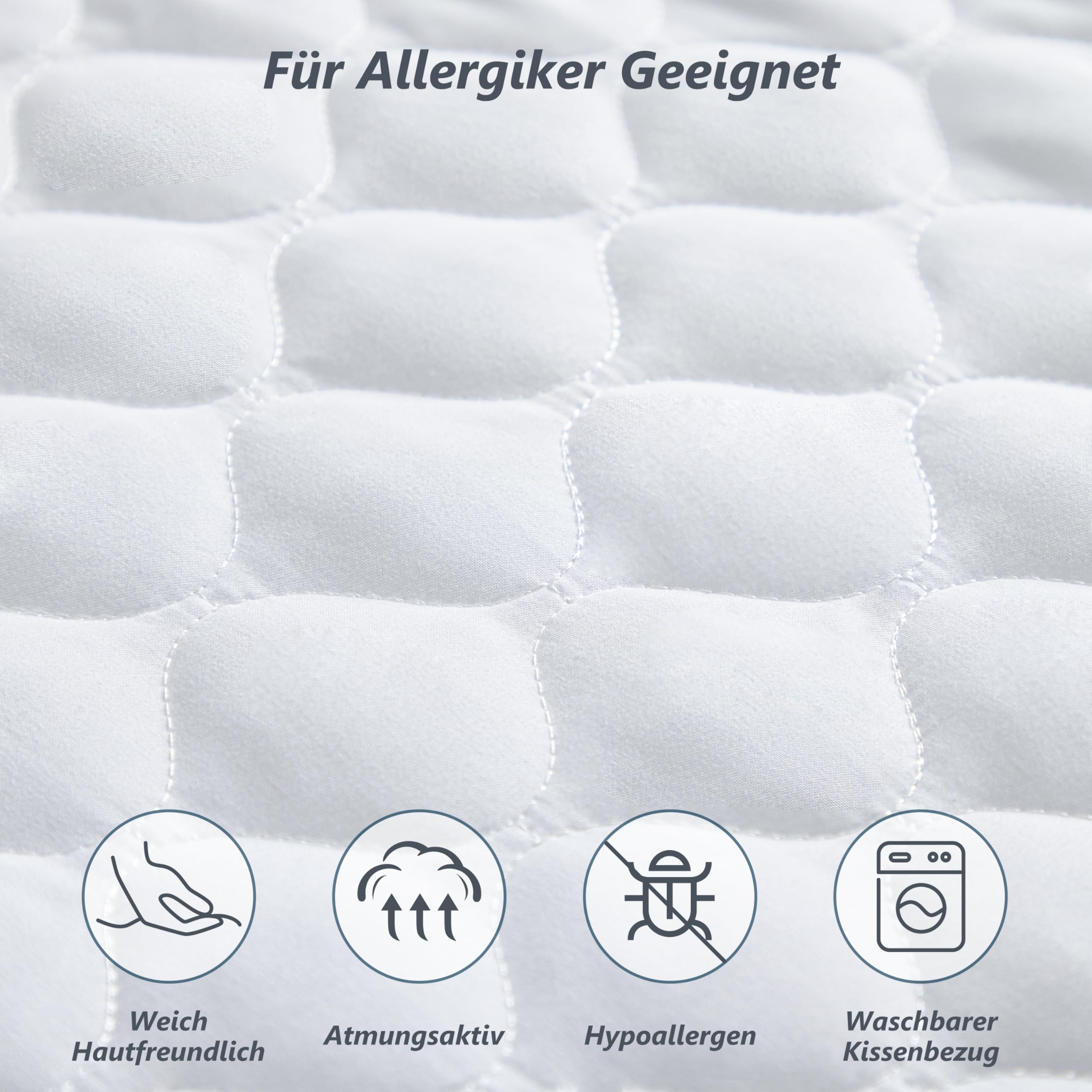 Kopfkissen 65x65 Allergiker, Komfort Kissen 65x65 Mikrofaser, Hautfreundlich Atmungsaktiv Pillow für Bettkissen Sofa, Seitenschläfer, Rücken Bauchschläfer, Zuverlässiger Halt Ohne Verformung