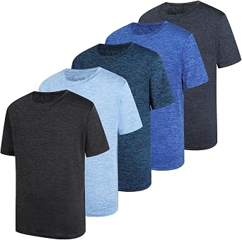 TAGIHOO 5 Pack Kids Athletic T-Shirt Kids Performance Quick Dry Short Sleeve for Girls and Boys