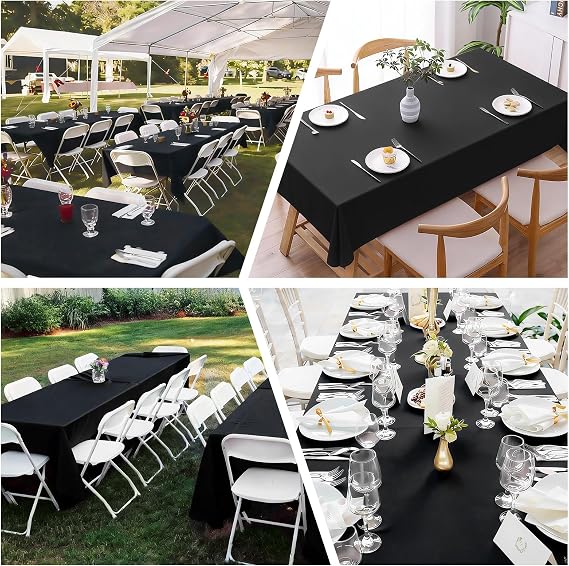 6 Pack Black Polyester Tablecloths,147 x 259 cm Table Covers