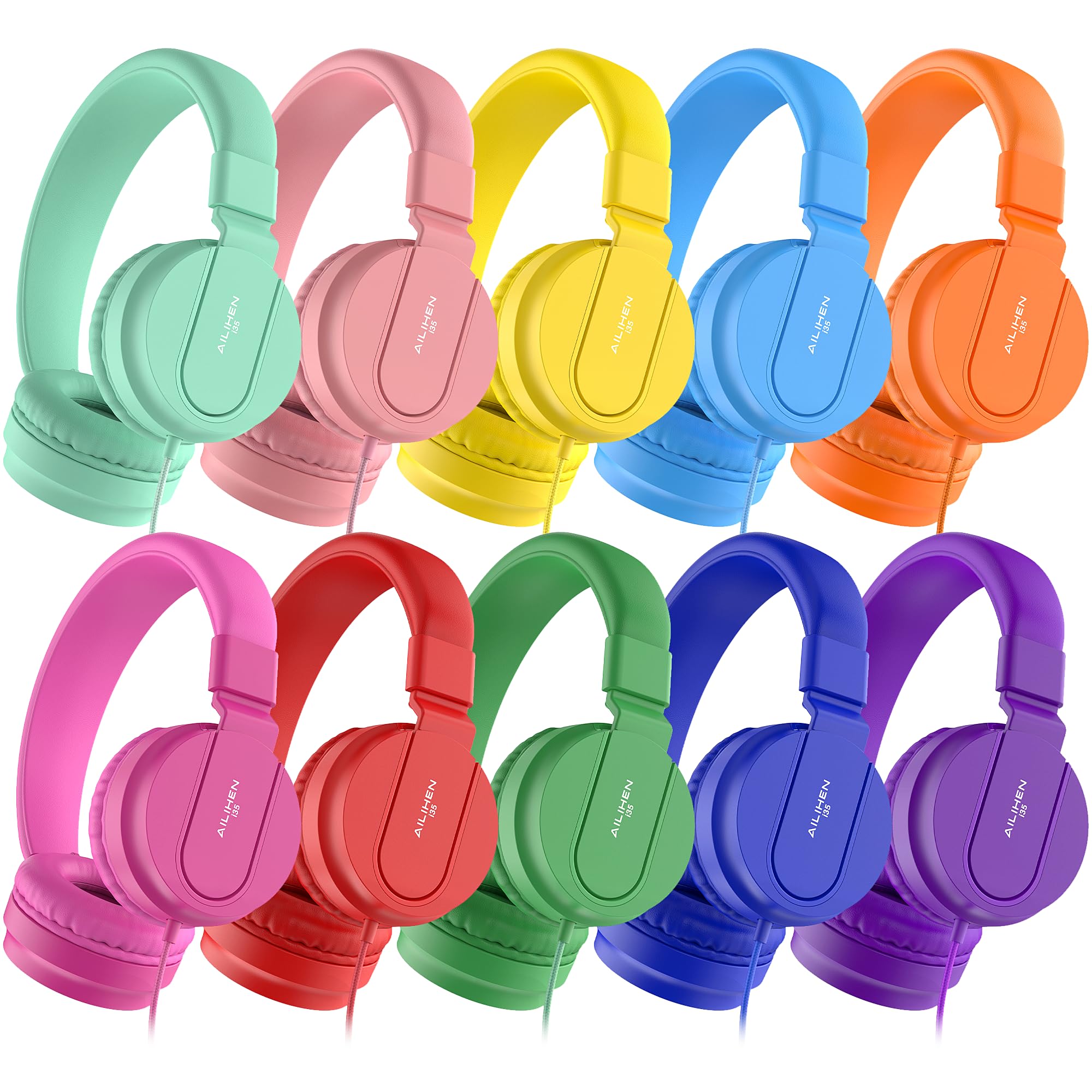 Amazon.com: Classroom Headphones Bulk 10 Pack - Kids Headphones for School K-12 Student, 93dB Volume Limited On-Ear Wired Headset with Microphone, Durable 3.5mm Jack for Class Set Library Computer (Mixed Color) :