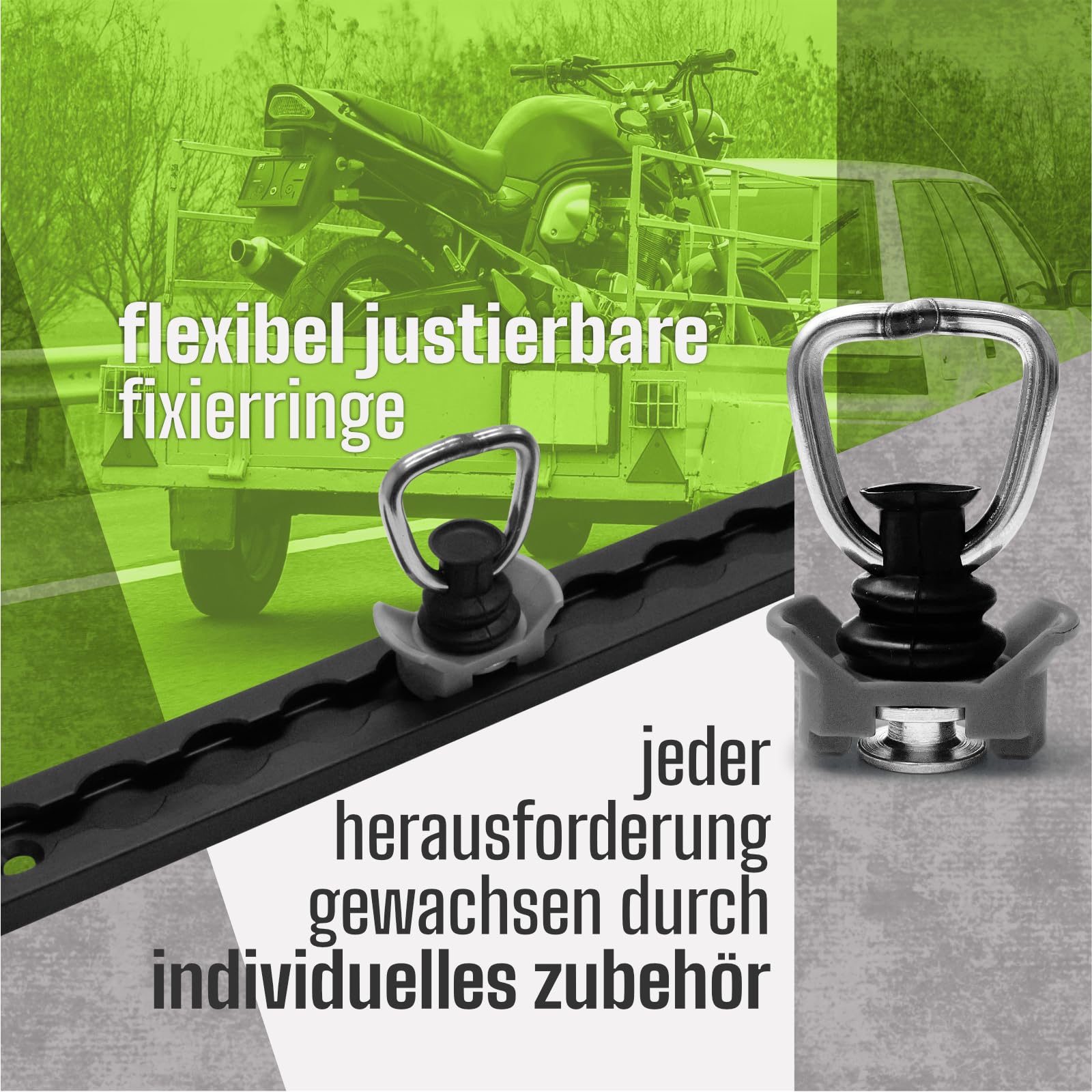 Airlineschiene robust eloxiert eckig schwarz 2X 1,0 Meter mit 4 Zurrösen und 4 Endkappen, Alu Zurrschiene Black line, hohe Stabilität und Langlebigkeit, für Anhänger, PKW, LKW, Camper, Wohnmobil