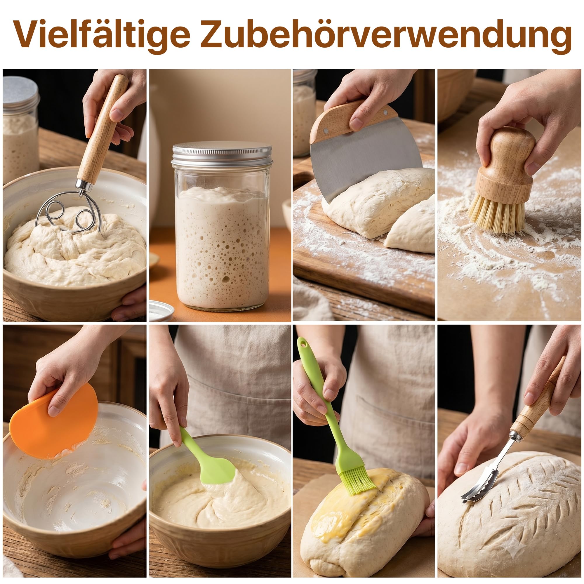 Juego de 21 piezas de levadura de masa, cesta de fermentación con forma ovalada de 25 x 15 x 8 cm y redonda de 23 x 8 cm, banneton, vaso de masa madre, palo, espátula y accesorios para panaderos