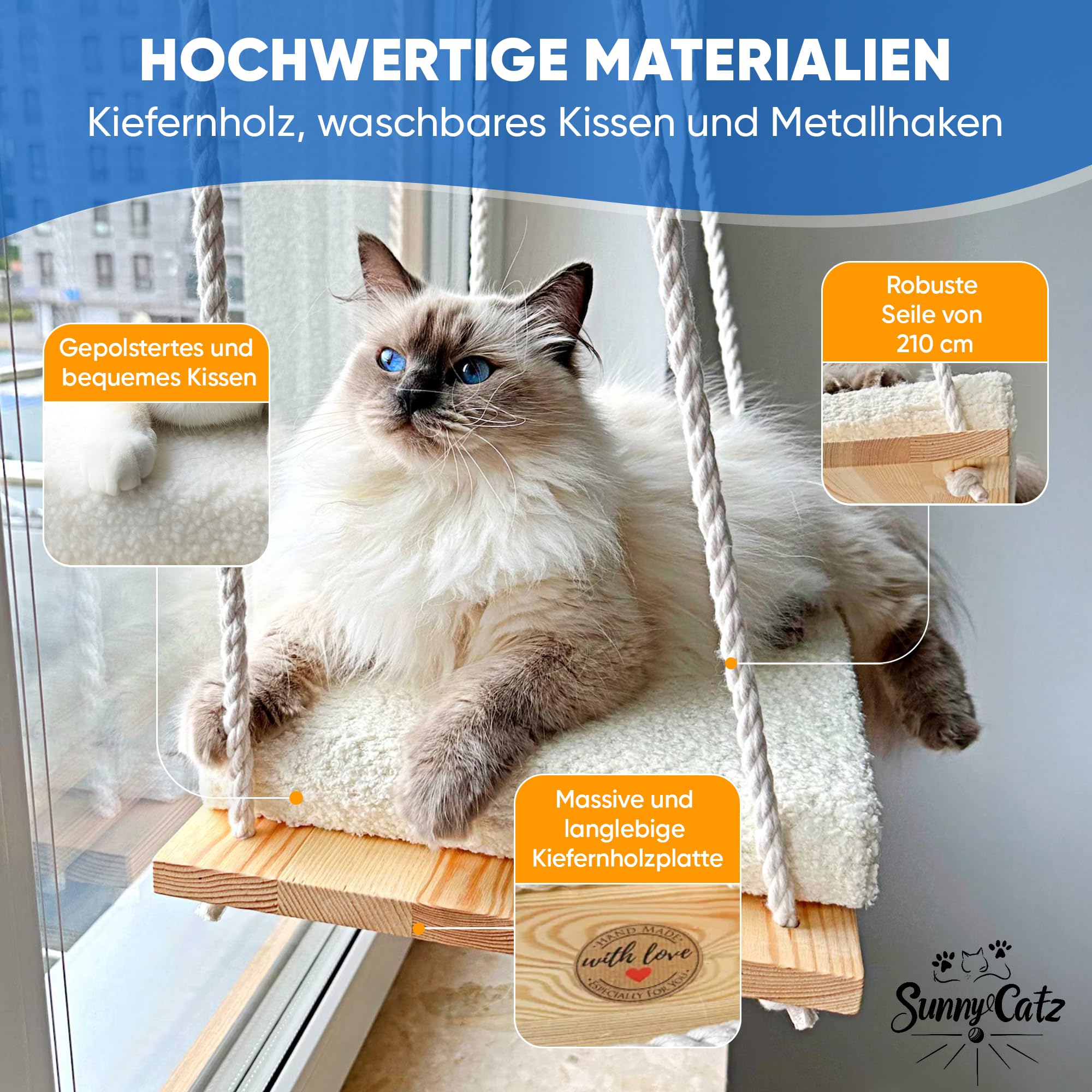 Fensterliege für Katzen | Katzen Fensterliege | Katzenbett Fenster | Hängematte Katze | Fensterbank Katzenliege | Katzenhängematte mit Starkem Saugnapf | Katze Fensterbank 18 kg