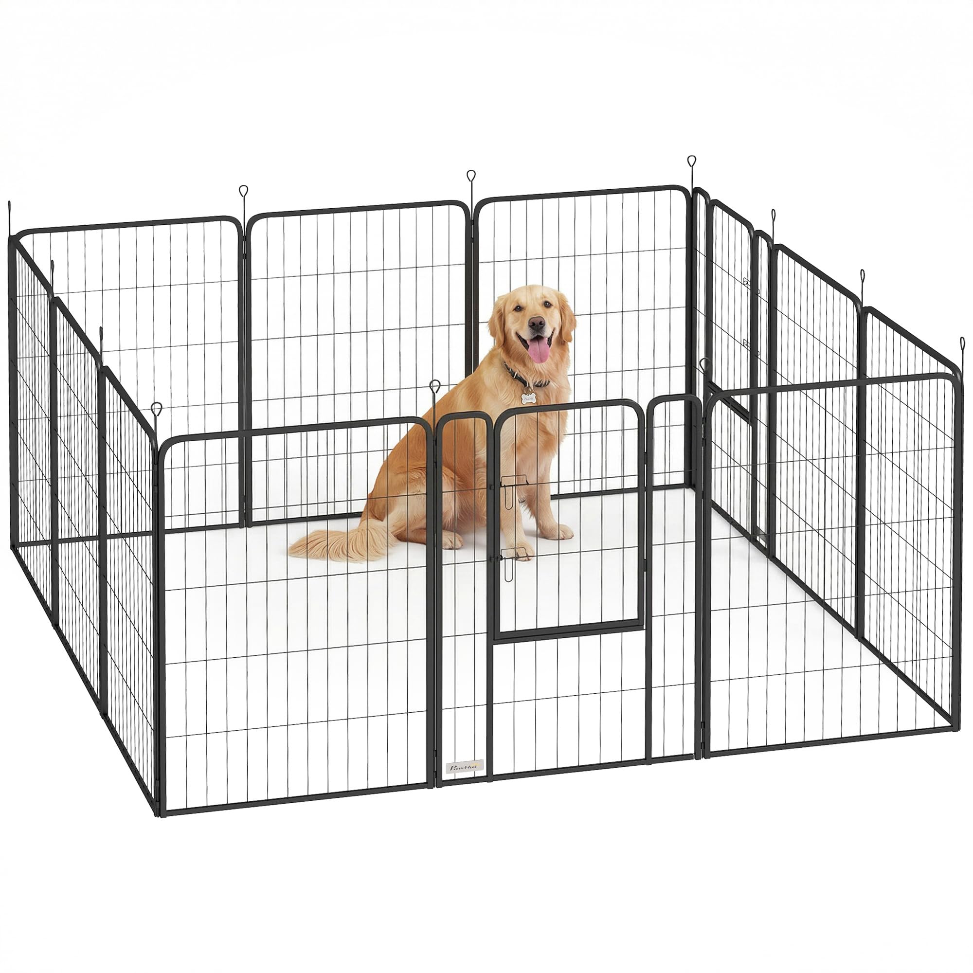 PawHut Parque para Perros de 12 Paneles de 100 cm de Altura, Vallas para Perros de Acero Resistente Plegable, con Puertas, para Interior y Exterior, Negro
