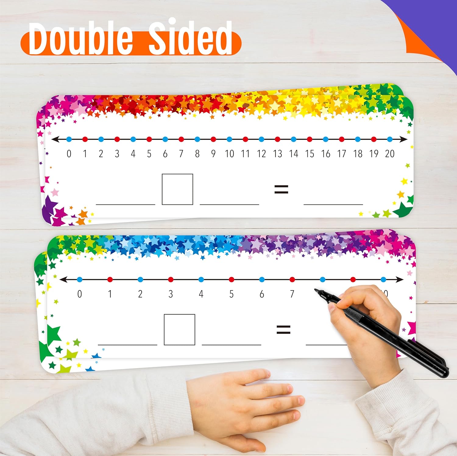 15 PCS Number Line Dry Erase Boards, Writable and Erasable Double Sided Board-0-10 on One Side & 0-20 on Other Side Math White Board for Kids, Students, Classroom and Home (12” x 4”, Colorful Stars)