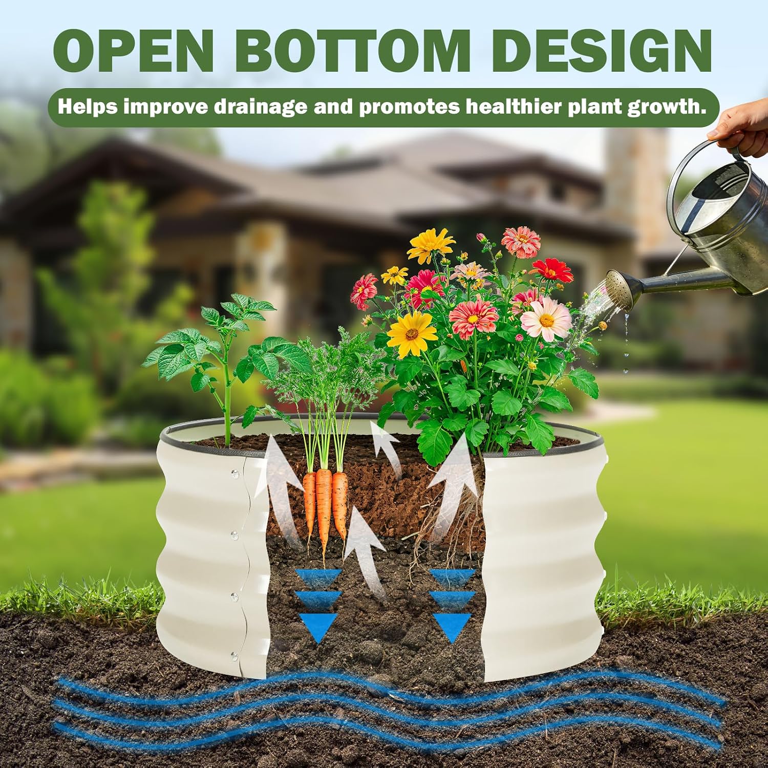 3 PCS Round Raised Garden Bed 2x2x1 ft, Metal Outdoor Planter Box Kit with Safety Rubber Edge, Easy Assemble Bottomless Small Planting Container for Vegetable, Flower, Fruit, White image 5