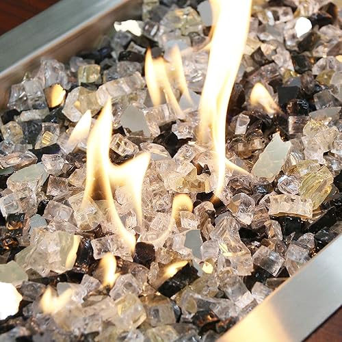Miniatura 3 de Grisun Vidrio de fuego para hoguera, rocas de vidrio templado reflectante de 12 pulgada de alto brillo para chimenea natural o propano, 20 libras,