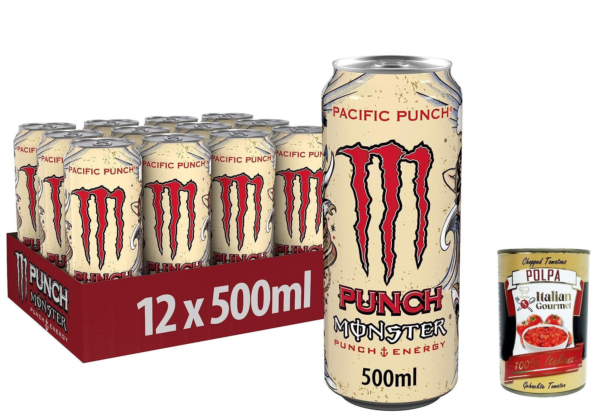 Italian Gourmet Pacific Punsch 48 x 500ml bevanda energizzante Getränk | Koffeinhaltig, gusto lampone guava ciliegia, fruchtiger Mix servito freddo, Gesamtnettogewicht 24 L + Kostenlos Polpa 400g