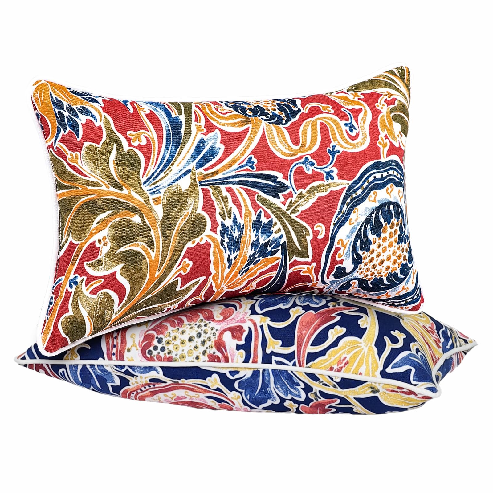 JMGBird Outdoor Lumbar Pillows Set of 2-12x20 Inch Water-Repellent Floral Print Throw Pillows with Inserts for Patio, Garden & Outdoor Furniture