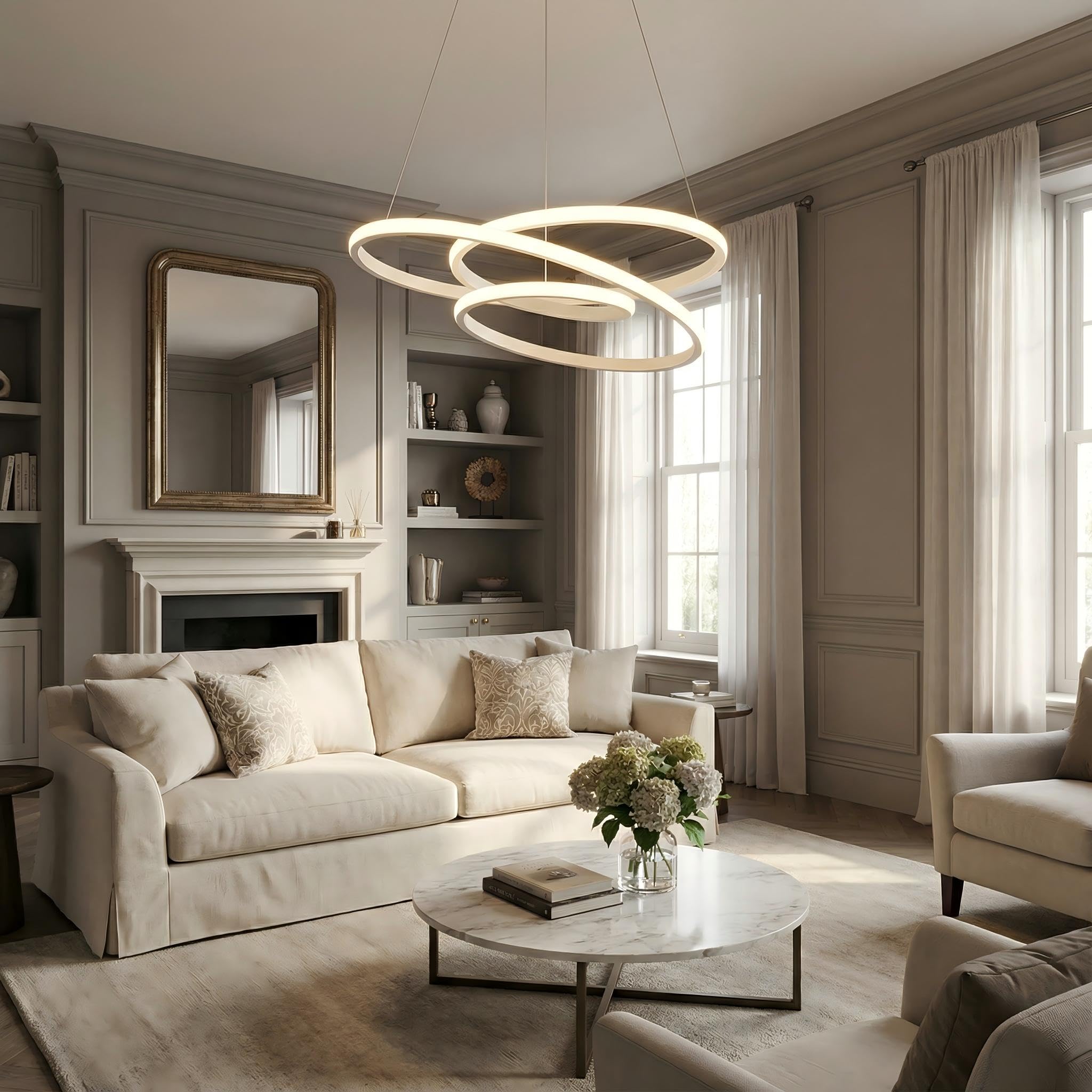 Lampadario rotondo a LED moderno Art Déco, luci a sospensione dimmerabili con telecomando, lampada a sospensione regolabile per isola cucina, soggiorno e sala da pranzo, 68W