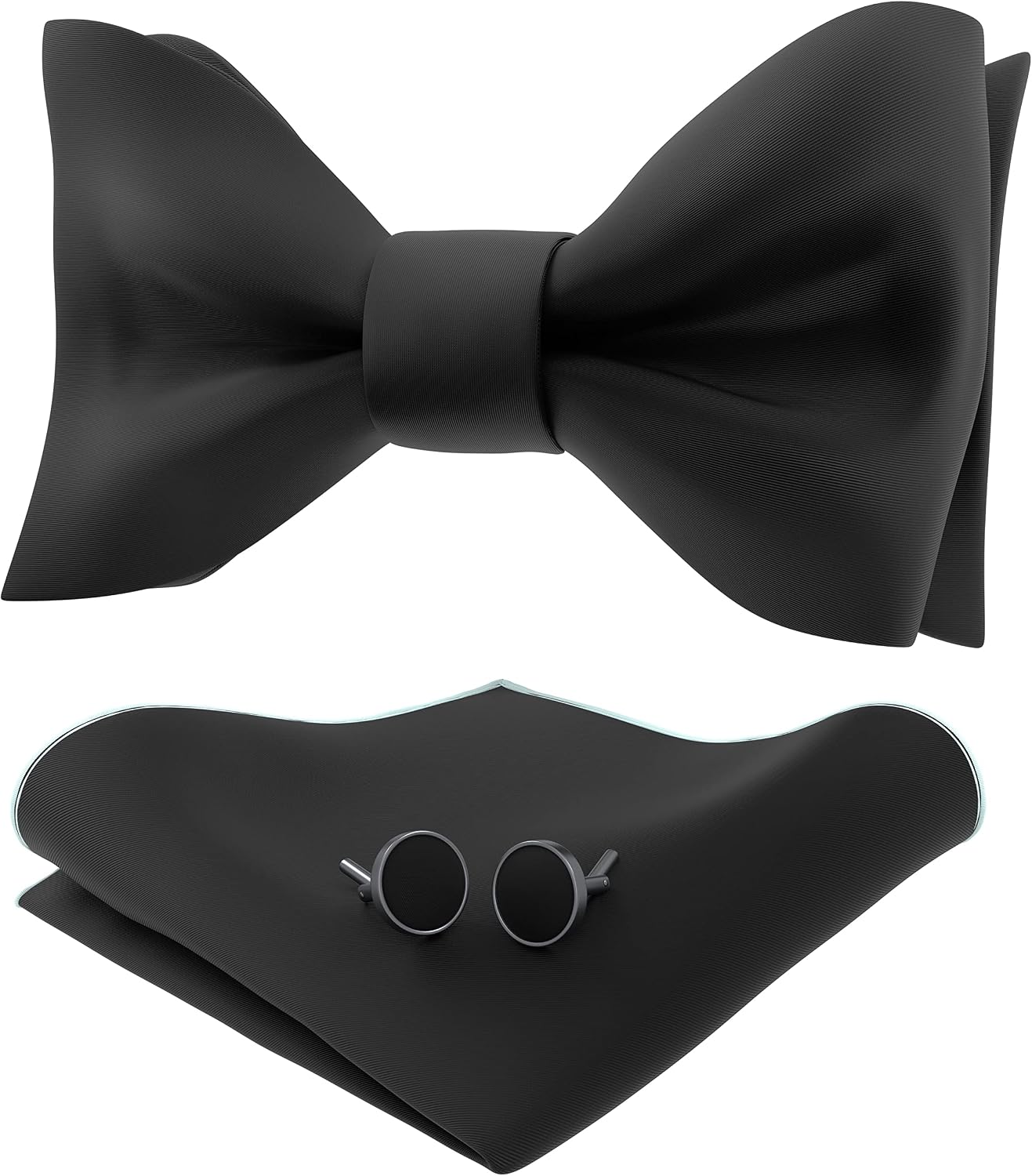 Adam Young Men's Self Tie Bow Tie Sets w/Pocket Squares & Cufflinks Sami-Glossy Satin Classy Bowtie for Tuxedo Faux Silk