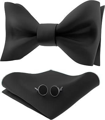 Adam Young Mens Self Tie Bow Tie Sets w/Pocket Squares & Cufflinks Sami-Glossy Satin Classy Bowtie for Tuxedo Faux Silk