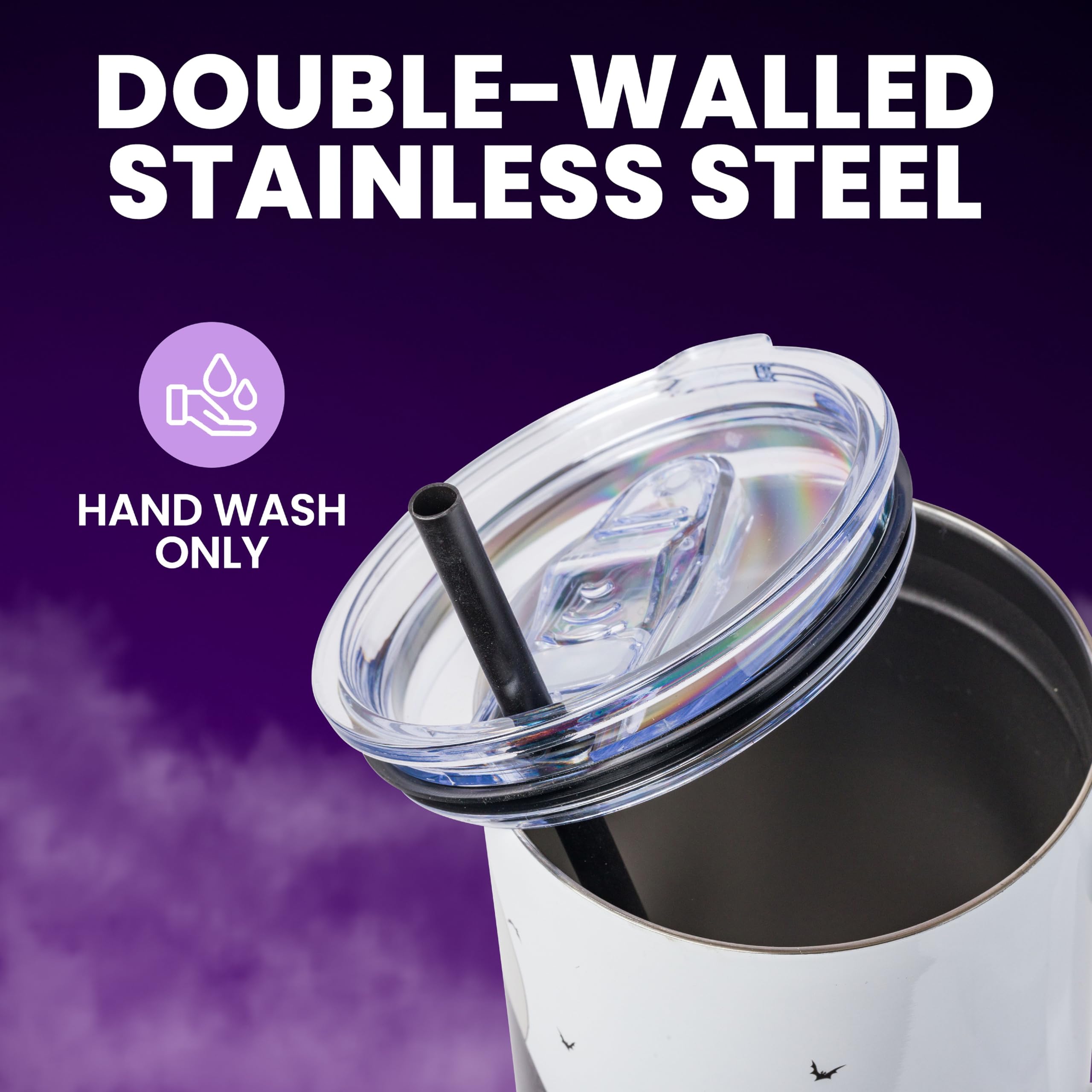 Silver Buffalo Disney Nightmare Before Christmas by Tim Burton Jack Skellington Hill and Moon Double Walled Stainless Steel Tumbler with Handle and Straw, Fits in Standard Cup Holder, 40 Ounces