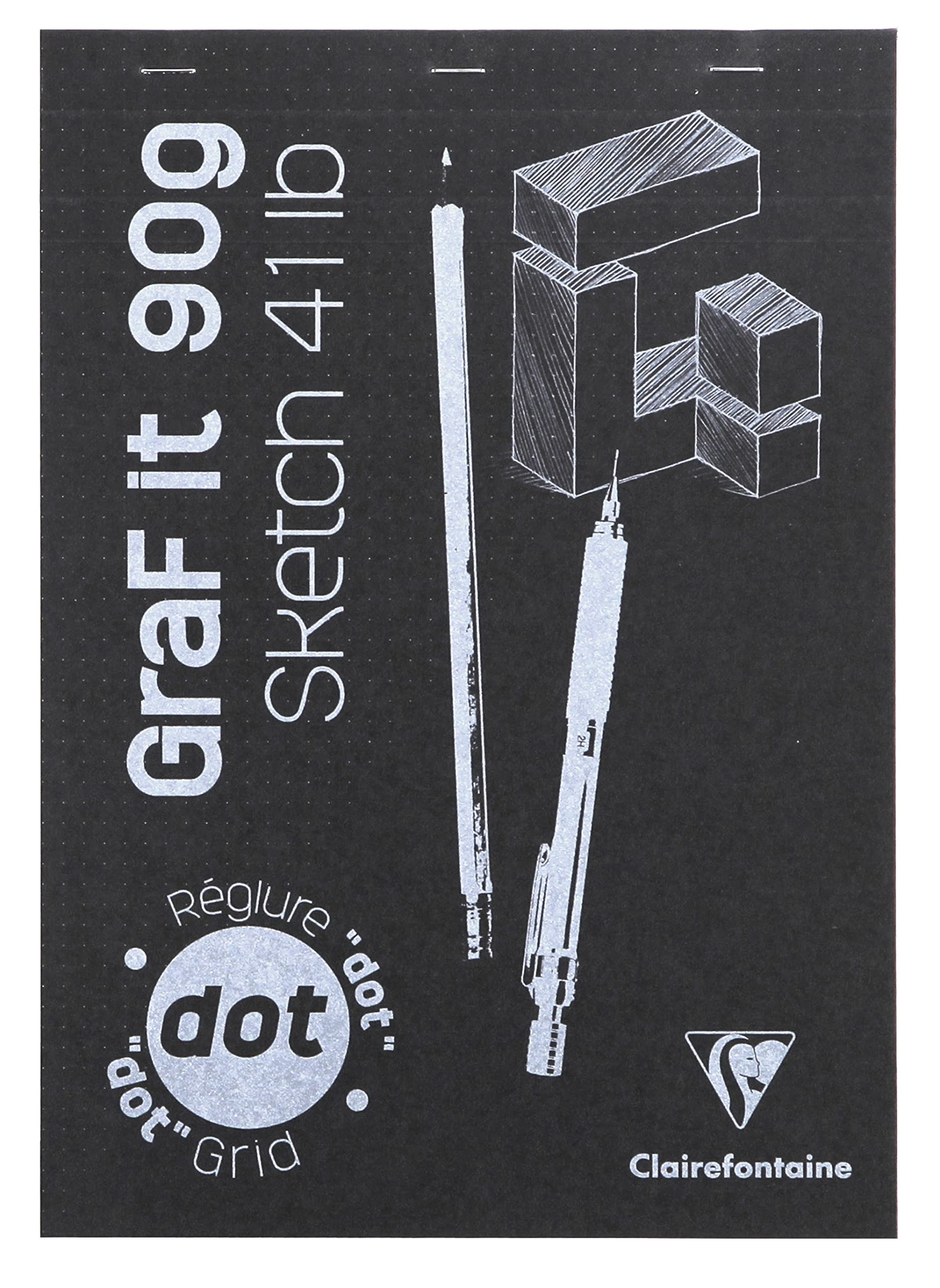 Clairefontaine 96653Cpack, Lot de 5 Blocs Agrafés GraF'it, 80 Feuilles Papier Dessin Croquis, Réglure pointillés DOT
