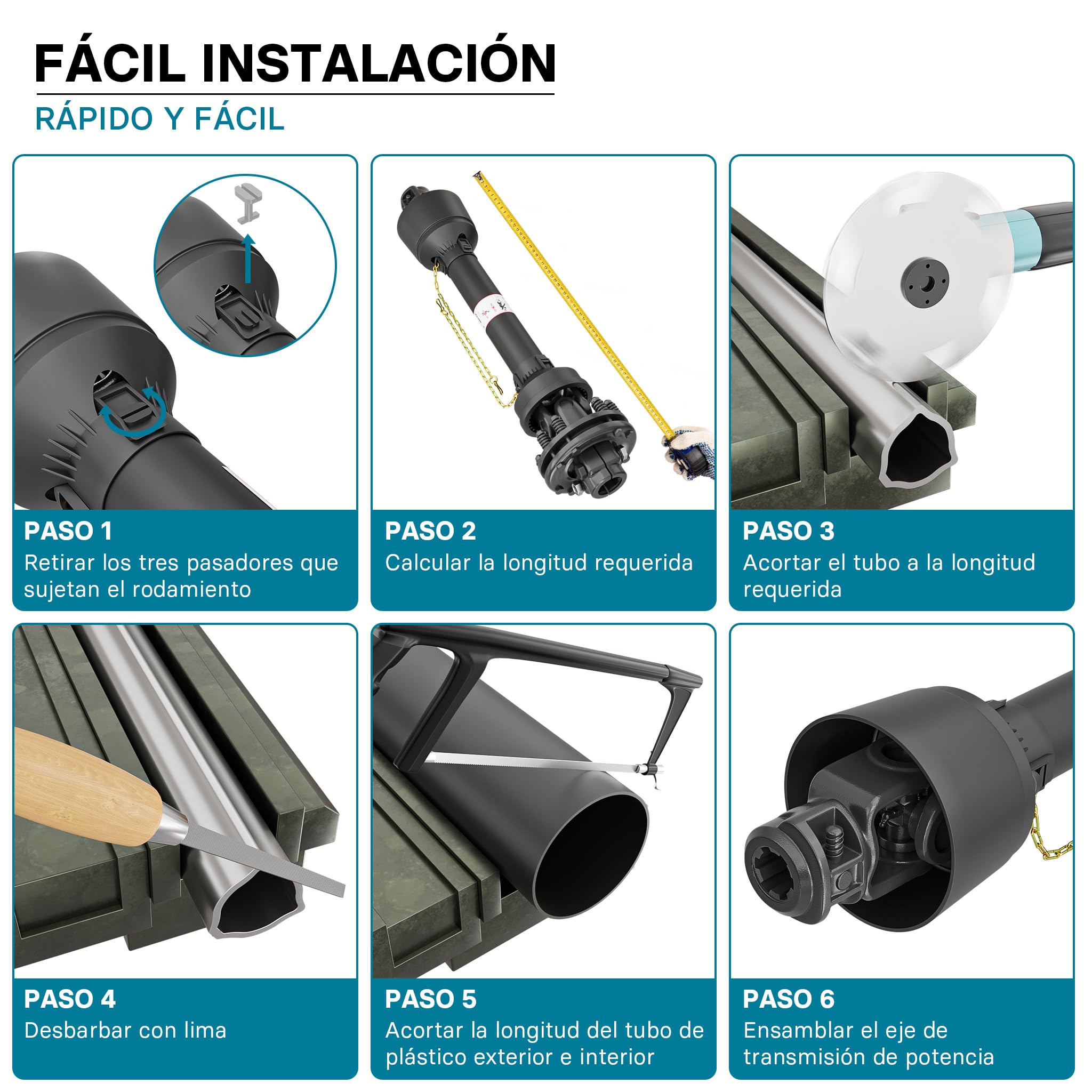 WilTec Toma de Fuerza T5 Eje transmisión cardán 1100-1210mm 620Nm 540rpm PTO 54kW (74CV) 2X 1 3/8" 6 dient.