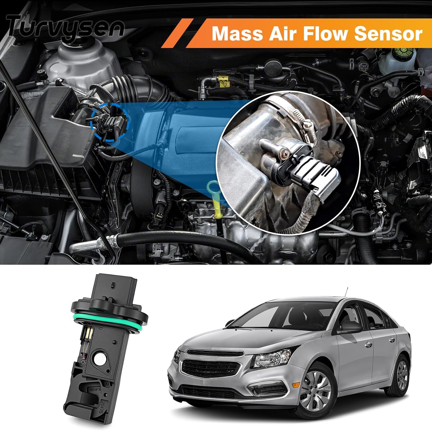 Mass Air Flow Sensor Meter MAF Sensor Compatible with 2012-2021 Chevrolet Cruze Limited Sonic Trax 1.4L 1.6L 1.8L 2.0L 2.4L L4, Mass Airflow Sensor Replaces 0280218419