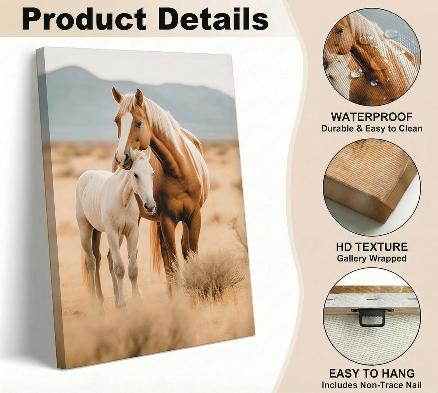 Farmhouse Horse Canvas Wall Art Country Style Colt Wall Decor Pictures Modern Farm West Animal Poster Painting Print for Living Room Bedroom Office Artwork Home Decoration 16x24in Framed - Image 2