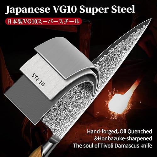 Miniatura 4 de TIVOLI Cuchillo japonés Gyuto de 10 pulgadas, cuchillo de chef de damasco VG-10 con hoja afilada y mango ergonómico de madera de olivo, ideal para