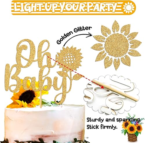 Miniatura 3 de Decoración de pastel con purpurina dorada "She is Wild FlowerWelcome BabySweet Baby", decoración de fiesta de baby shower con temática de girasol