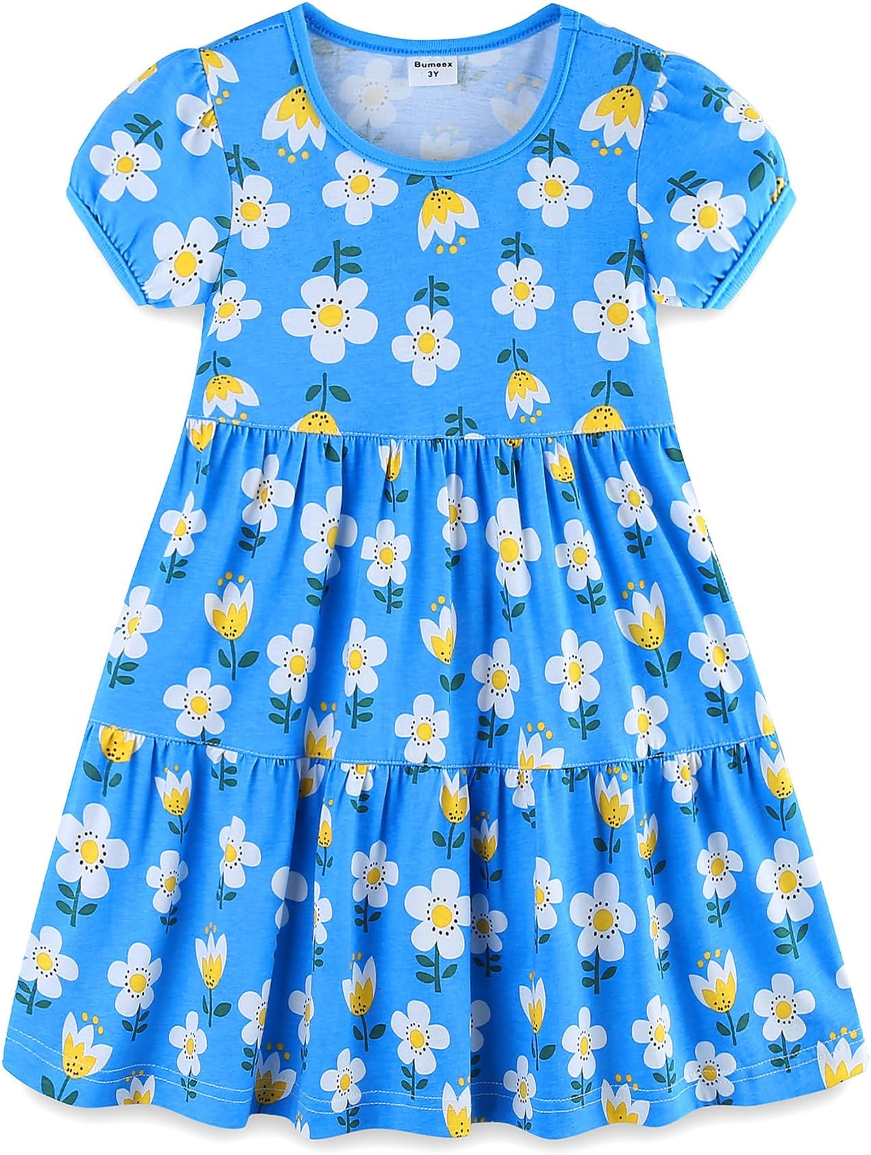 Girl's Dresses Cotton Ruffle Sleeve Tiered Swing A-Line Cute Midi Casual Sundress