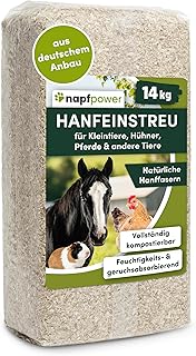 Hanfeinstreu (14 kg) für Hühner, Kleintiere & Pferde – staubarmes Hanfstreu für Hühner & Kleintiere – extrem saugfähiges & kompostierbares Hanf Einstreu für Tierställe