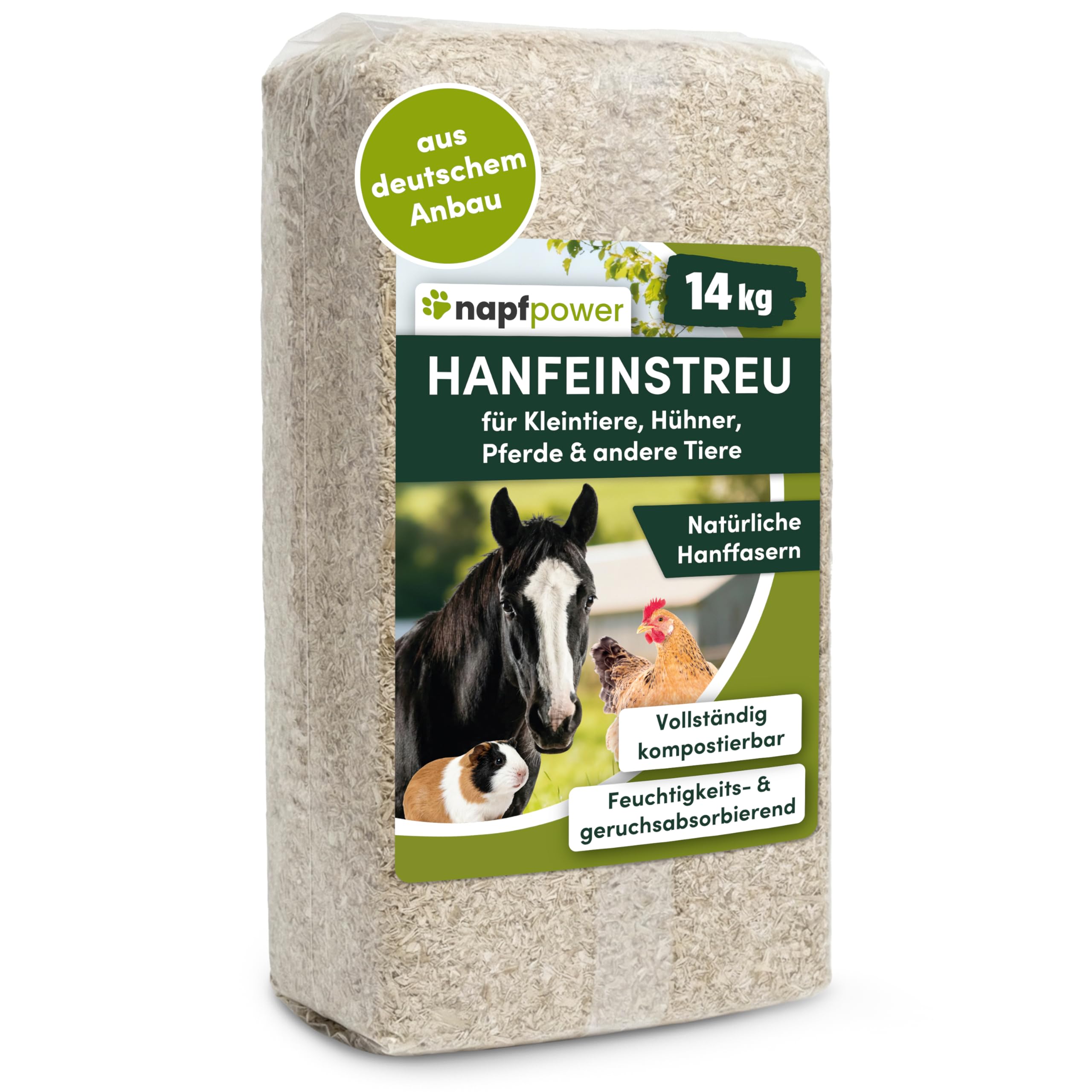 Hanfeinstreu (14 kg) für Hühner, Kleintiere & Pferde – staubarmes Hanfstreu für Hühner & Kleintiere – extrem saugfähiges & kompostierbares Hanf Einstreu für Tierställe