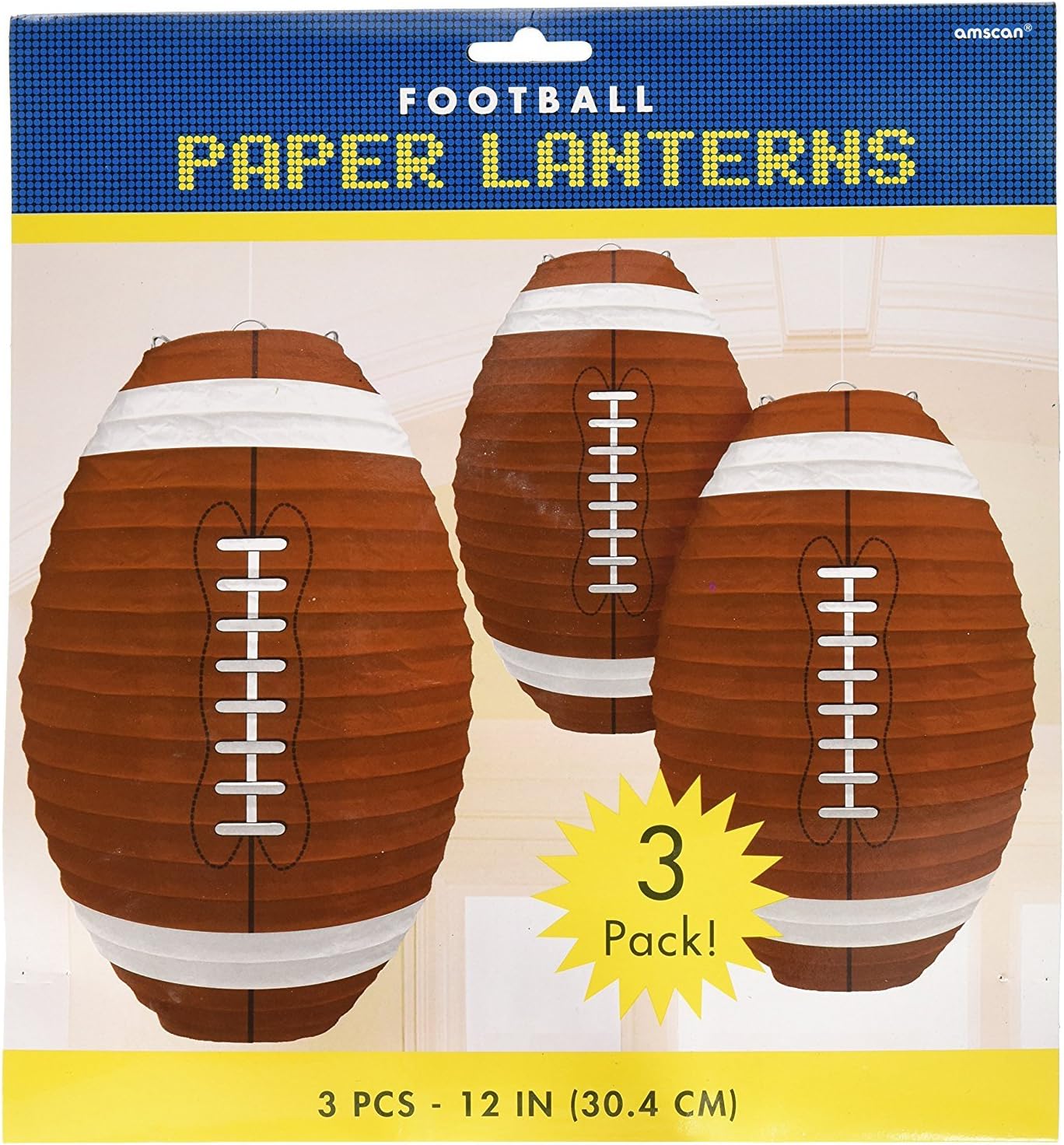 Amscan Football Frenzy Birthday Party Hanging Lanterns Decoration (3 Piece), Multi Color, 12 x 11