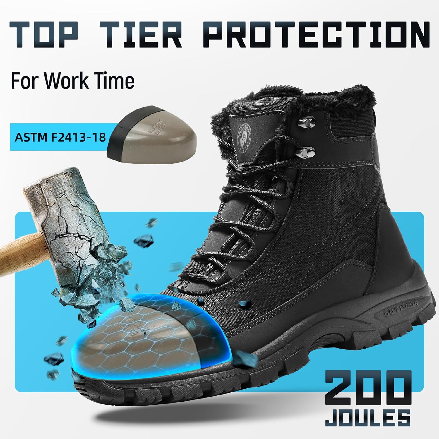 ANGRYRAM Winter Steel Toe Boots for Men Women Warm Comfortable Slip Resistant Snow Work Boots Puncture Resistant Safety Winter Work Boot - Image 3