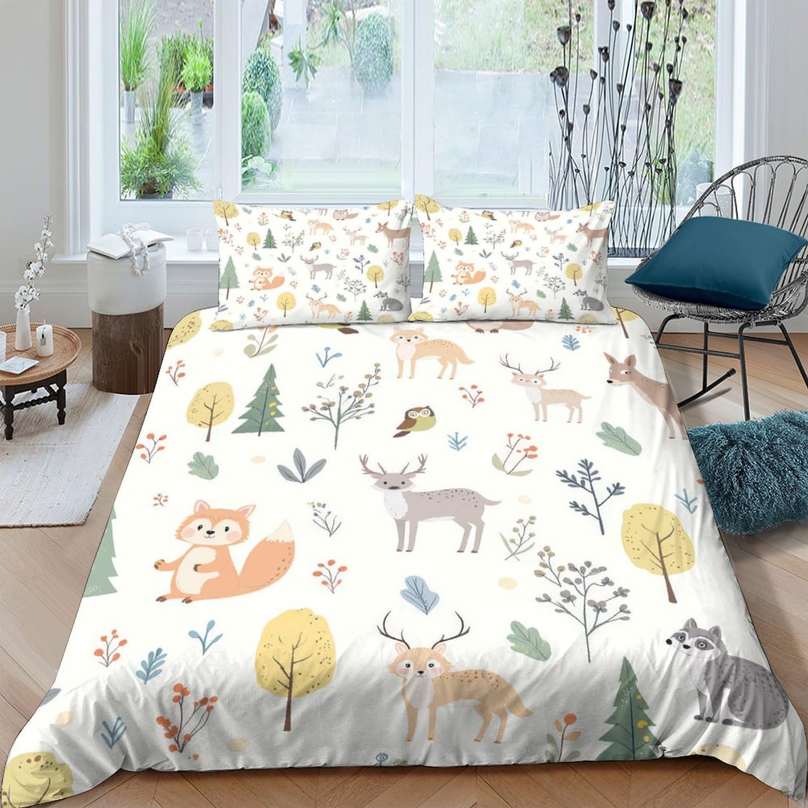 Ctjqhvkz Style-2 3D Printed Forest Animal Fitted Sheet Microfiber Soft Woodland Deer Fox Bed Sheet For Bedroom Guest Room Decor Single（135X200cm）