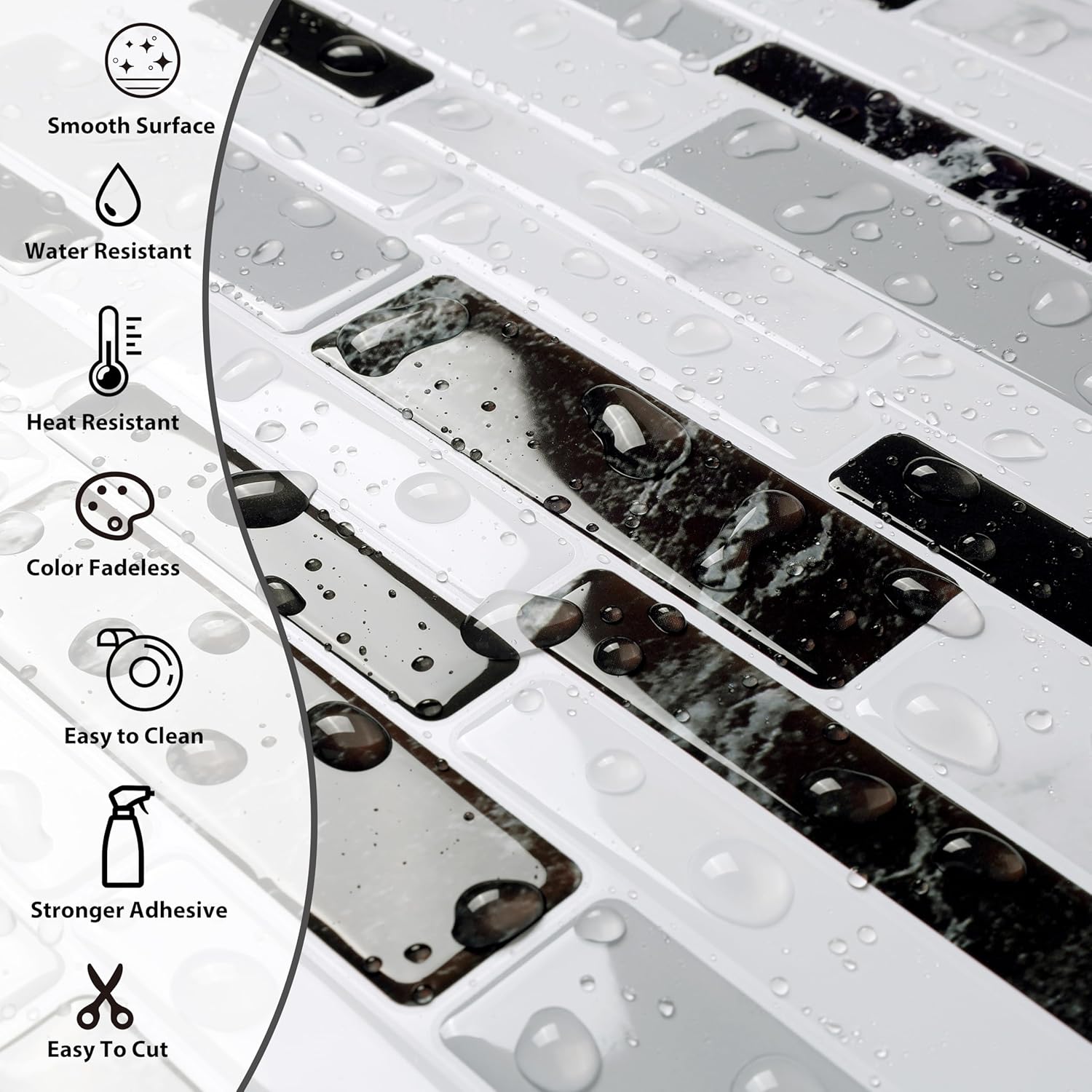 34 Sheets Peel and Stick Tiles for Bathroom Kitchen Backsplash Waterproof Black & White Marble Design Stick on Backsplash Tiles for Bar Kitchen Wall Decor Stickers Renter Friendly 12"x12"