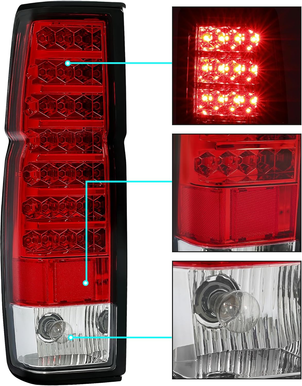 HECASA LED Pair Tail Lights Compatible with 1986-1997 Nissan Hardbody Rear Brake Tail Lamps Assembly Taillights Driver & Passenger Side (Red Lens+Clear Lens)