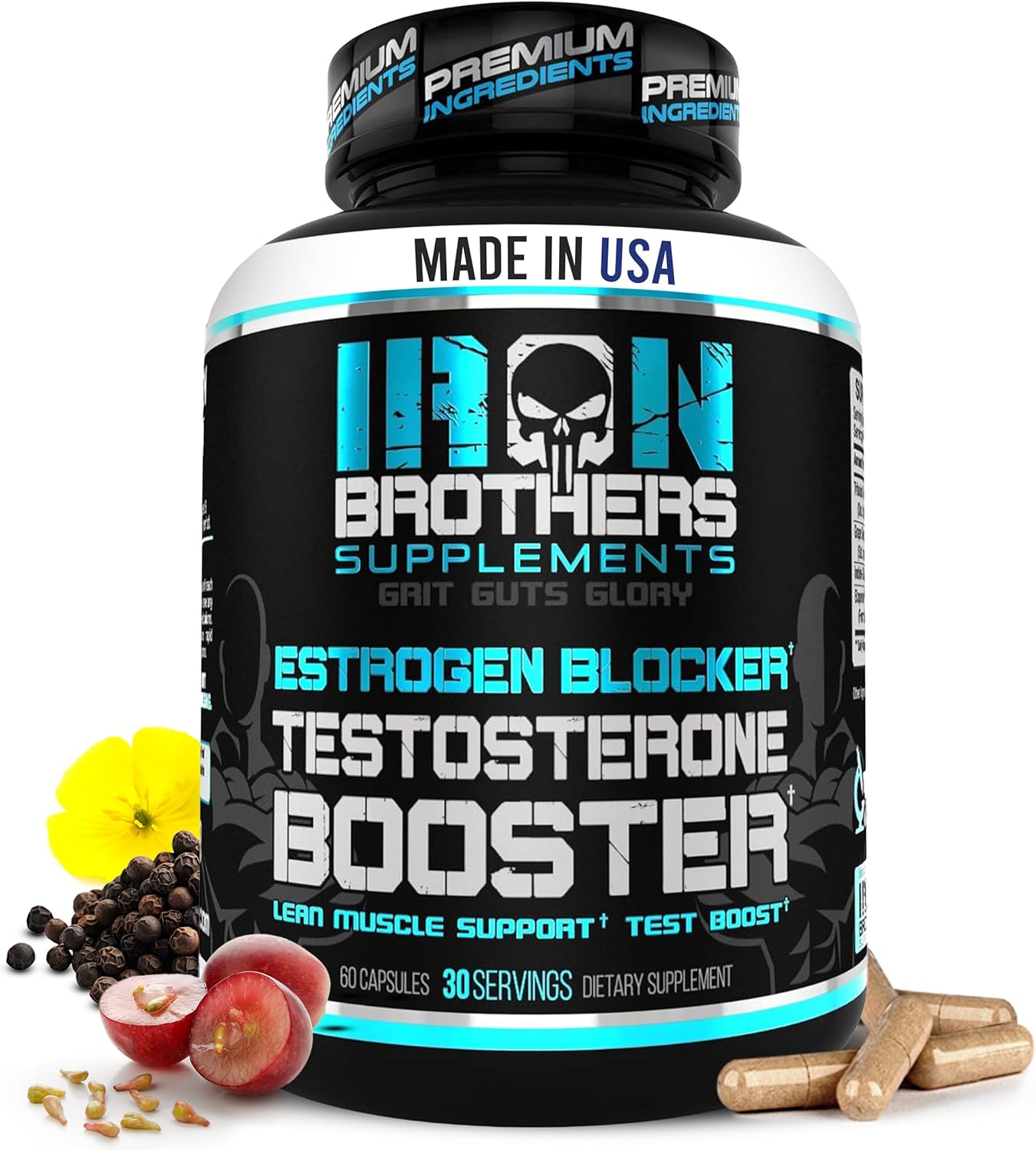 Iron Brothers Men’s Testosterone Support Supplement – I3C (Indole-3-Carbinol), Tribulus Terrestris & Grape Seed Extract – Metabolic & Performance Support Formula – 60 Vegan Capsules – 30 Day Supply