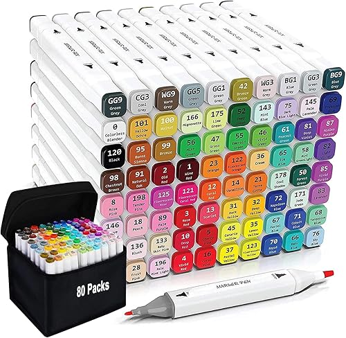 YAWAHOME Rotuladores de 80 colores, marcadores de arte para dibujar bocetos, colorear y subrayar, ilustración de pintura, fabricación de tarjetas,