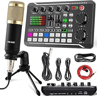 ALLWIN Streaming Microphone, Podcast Starter Kit USB Cardioid Condenser Soundboard Audio Mixer Kit With Sound Card Bundle for Streaming/Podcasting/Recording, Suitable for PC/Laptop/Phone/Pad