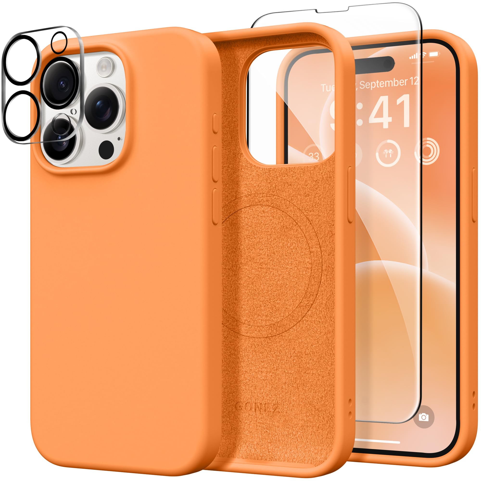 GONEZ Magnetic for iPhone 15 Pro Max Case, Silicone Cover Orange