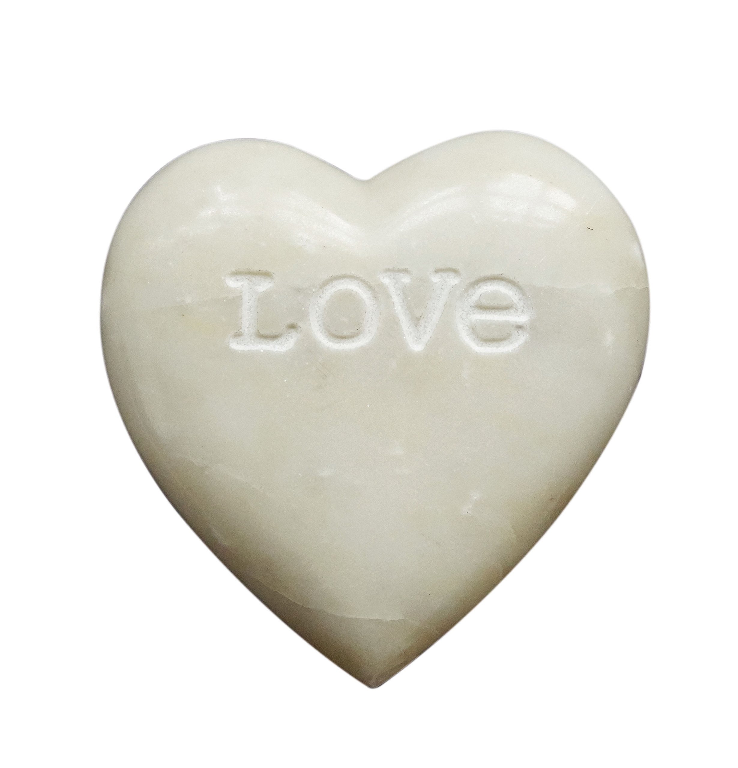Soapstone Heart Decoration Engraved Love,White