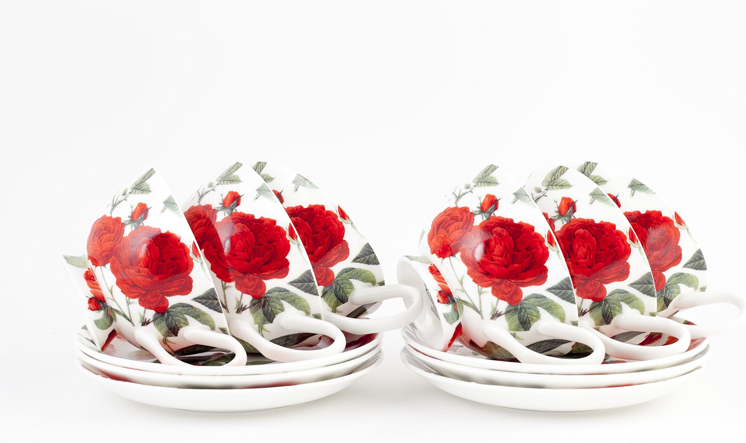 FINE BONE CHINA TEA, COFFEE CUPS AND SAUCERS X 6 CATHERINE ROSE DESIGN FREE NEXT DAY DELIVERY IN UK