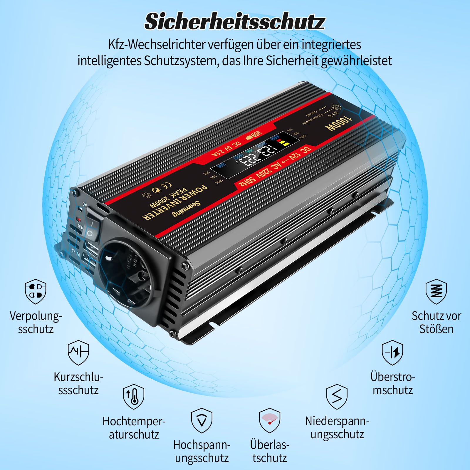 Seamuing 2000 W omvormer DC 12 V naar AC 240 V