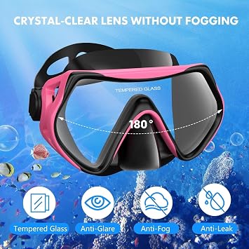Snorkeling Gear for Adults, Dry-Top Snorkel Set Scuba Diving mask, 180Panoramic Wide View Professional Snorkeling Gear Breathing Freely Snorkel Mask