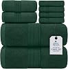 DAN RIVER 100% Ring Spun Cotton 8-Piece Towel Set, Hunter Green, 2 Bath Towels, 2 Hand Towels and 4 Washcloths, 550 GSM - Soft and Absorbent for Bathroom, Spa, and Gym