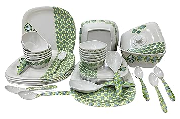 40 Pieces Melamine Dinner Set - Elegant, Break & Stain Resistant, Designer Crockery Dinnerware in Exclusive Round Shape for Your own Home Kitchen or Gifting